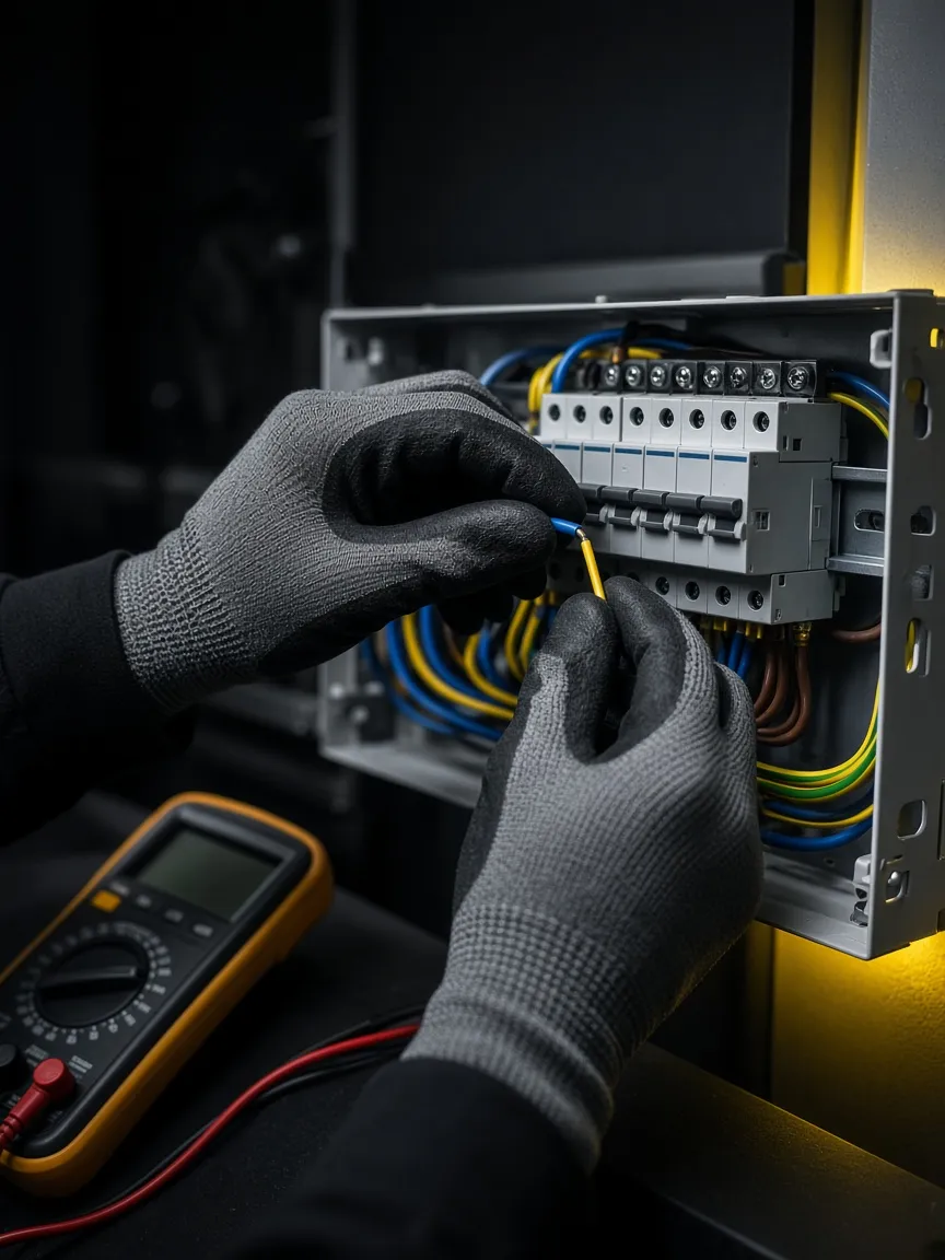 Electrician wiring a consumer unit